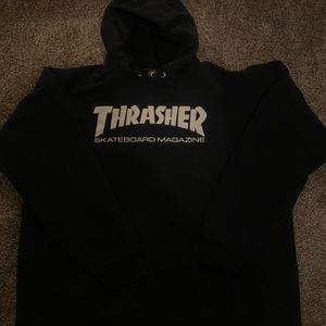 Black Thrasher Hoodie. Size Large